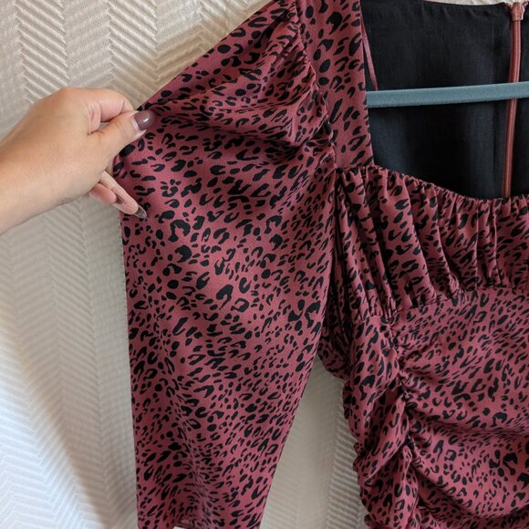 Zara Pink & Black Animal Print Draped Ruched Mini Dress Medium - Picture 8 of 14